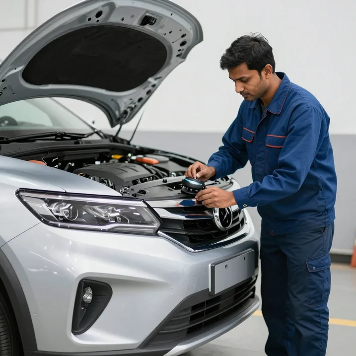 Hình concept kỹ thuật viên kiểm tra xe